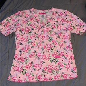 Pink Floral Scrub Top